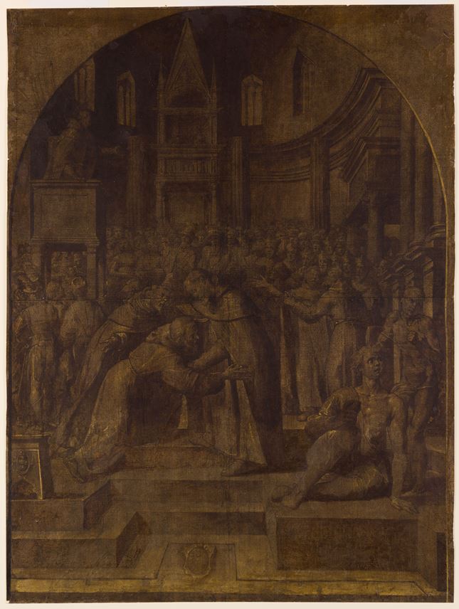 Jacopo LIGOZZI - The Meeting of Saints Francis, Dominic and Angelus of Jerusalem at San Giovanni in Laterano, Rome | MasterArt